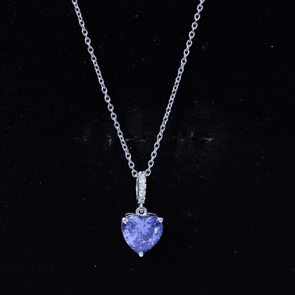 2 Carat Heart Shape Lab Created Blue Sapphire Solitaire Pendant with Diamond
