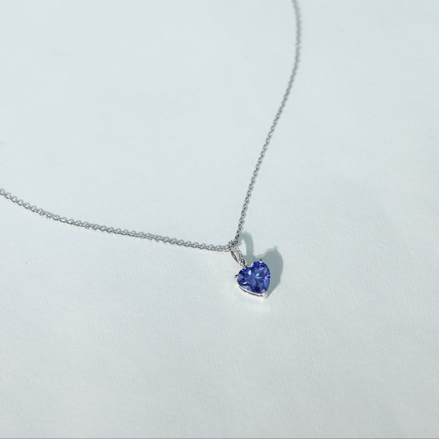 2 Carat Heart Shape Lab Created Blue Sapphire Solitaire Pendant with Diamond