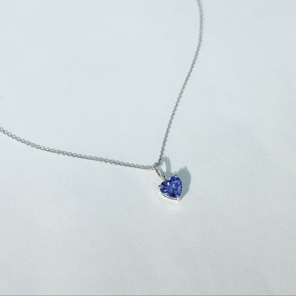 2 Carat Heart Shape Lab Created Blue Sapphire Solitaire Pendant with Diamond