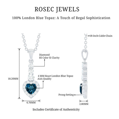 Heart Shape London Blue Topaz Drop Pendant with Diamond