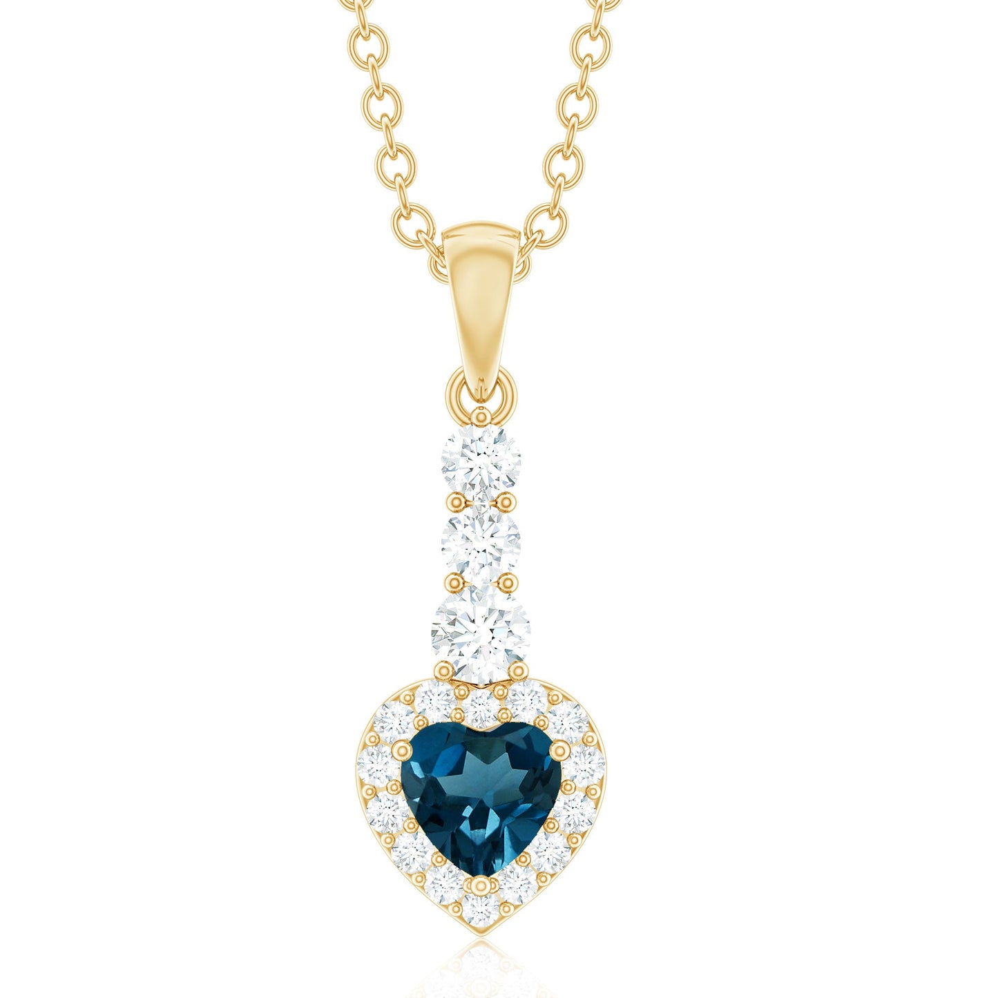 Heart Shape London Blue Topaz Drop Pendant with Diamond