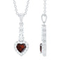 Garnet Heart Drop Pendant with Diamond Halo