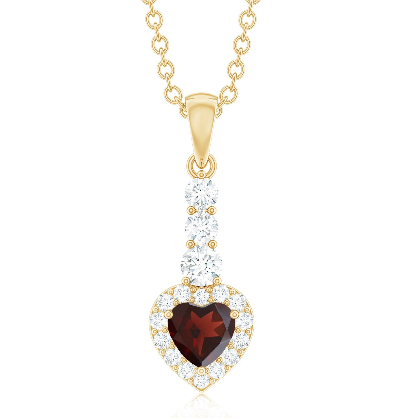 Garnet Heart Drop Pendant with Diamond Halo
