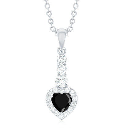 Lab Created Black Diamond Heart Necklace with White Diamond