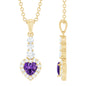 Natural Amethyst Heart Pendant Necklace with Diamond Halo