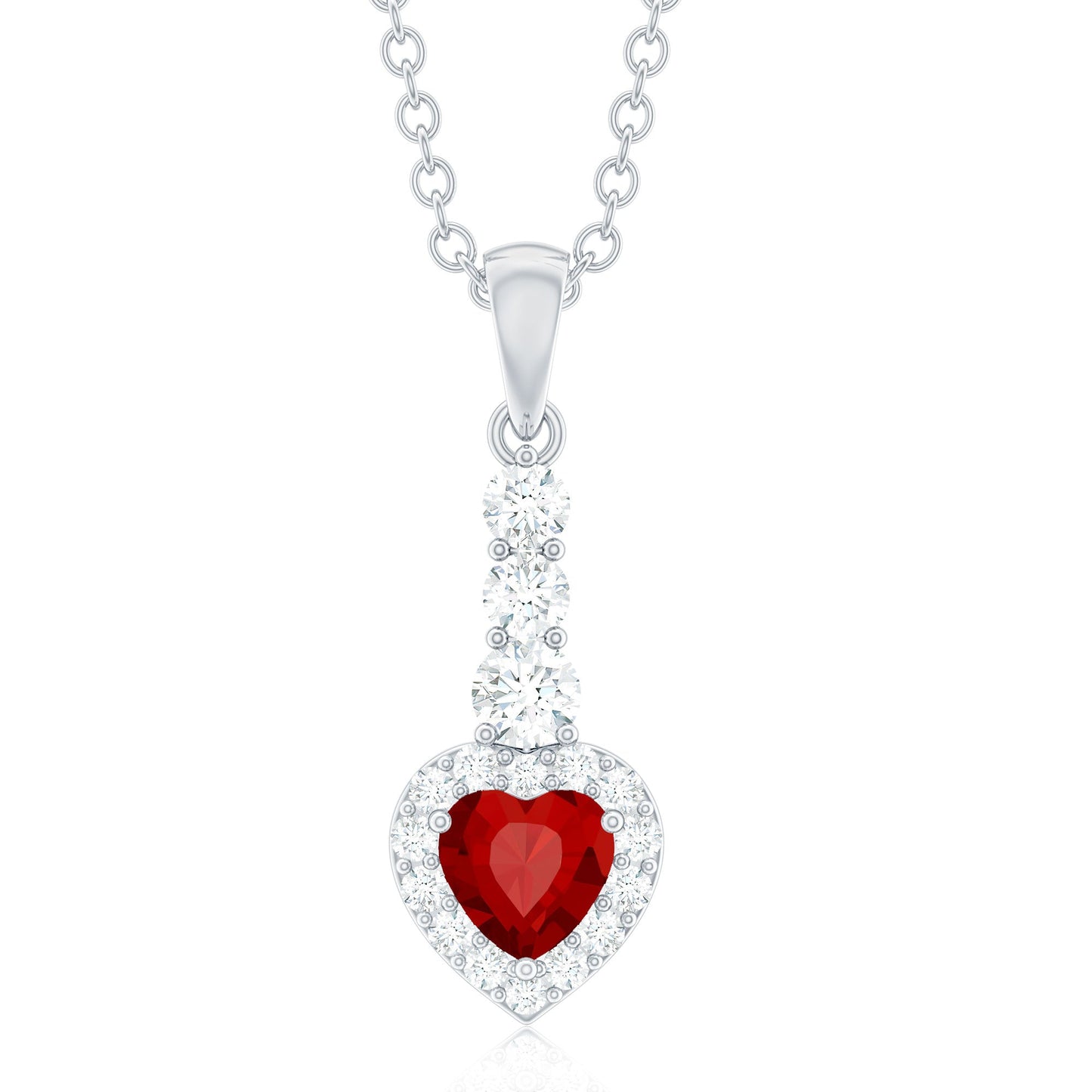 Heart Shape Created Ruby and Diamond Dangle Pendant
