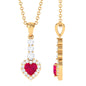 Natural Heart Shape Ruby and Diamond Drop Pendant Necklace
