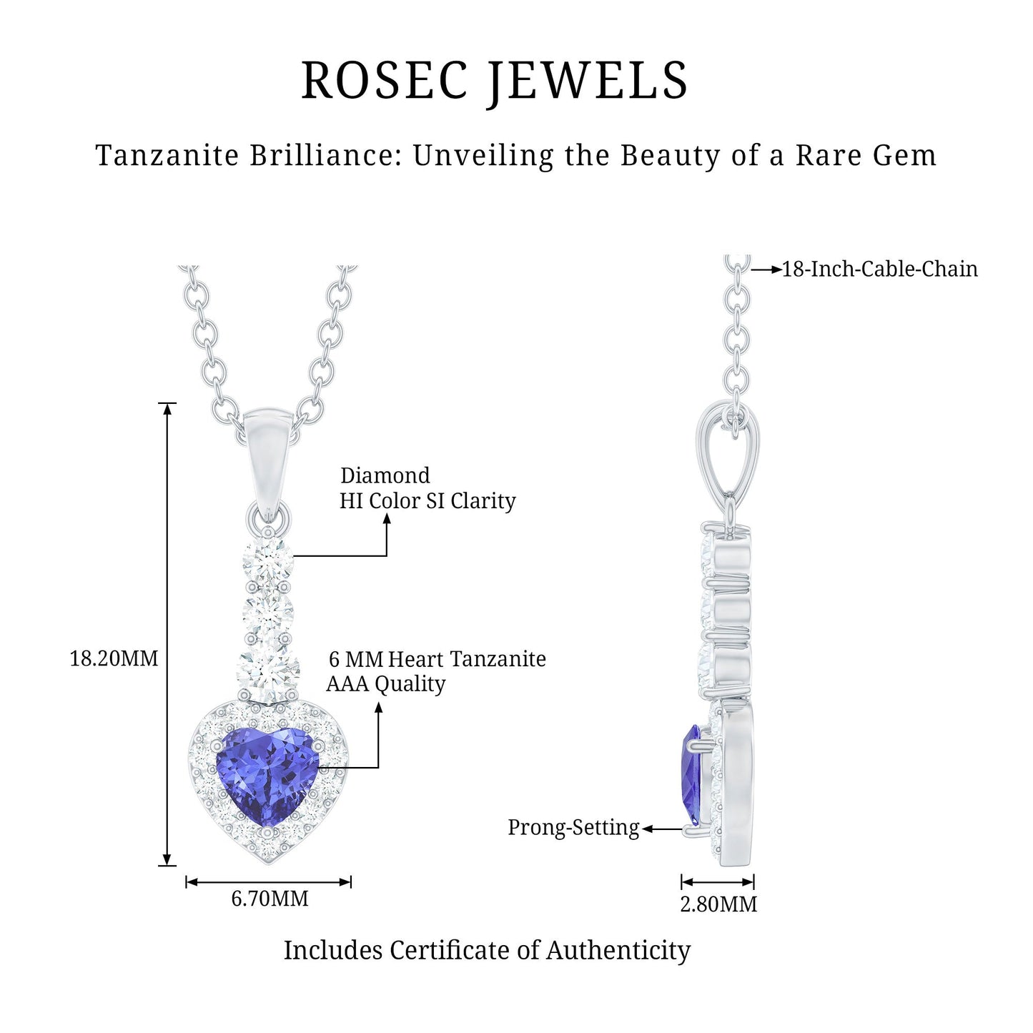 0.9 Carat Heart Shape Tanzanite Drop Pendant with Diamond