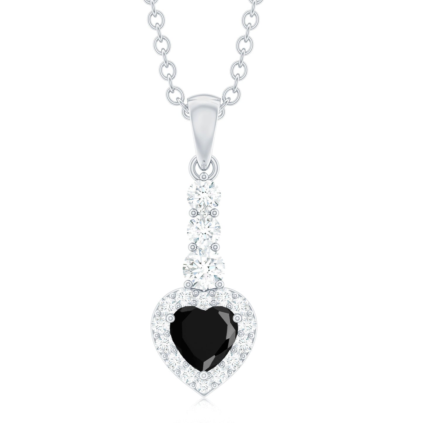 Natural Black Onyx Heart Pendant Necklace with Diamond