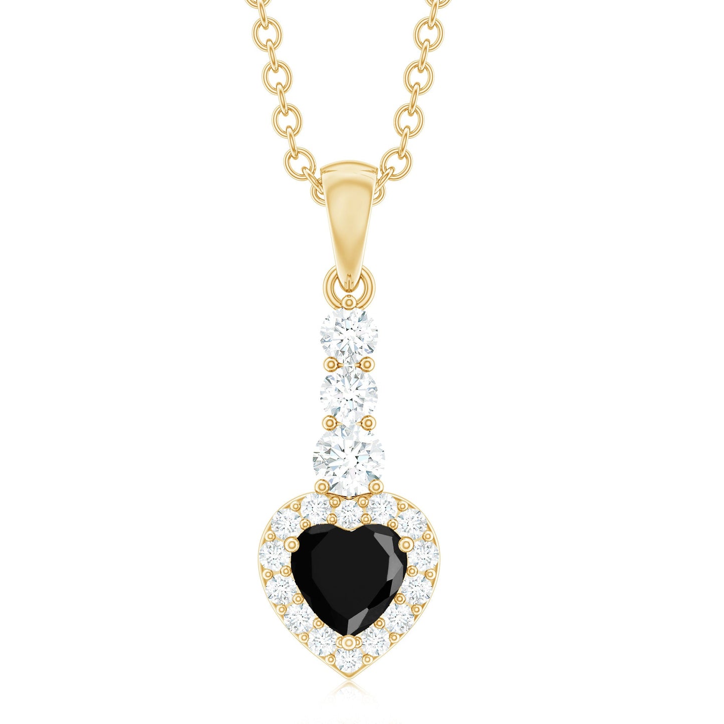 Natural Black Spinel Heart Pendant Necklace with Diamond Halo