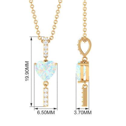 Heart Shape Ethiopian Opal Drop Pendant Necklace with Diamond