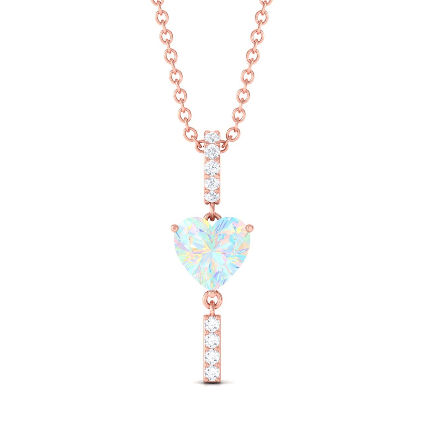 Heart Shape Ethiopian Opal Drop Pendant Necklace with Diamond
