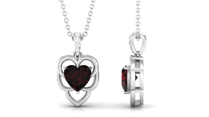 Heart Shape Garnet Pendant Necklace with Diamond