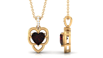 Heart Shape Garnet Pendant Necklace with Diamond