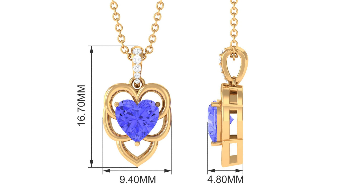 Real Tanzanite Heart Necklace with Diamond Accent Bail