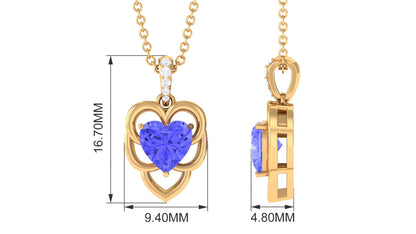 Real Tanzanite Heart Necklace with Diamond Accent Bail