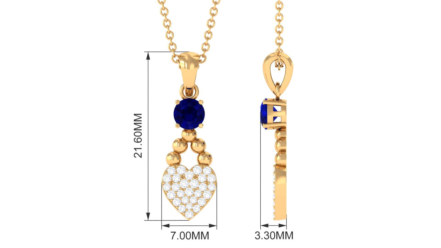 Natural Blue Sapphire Heart Pendant Necklace with Diamond