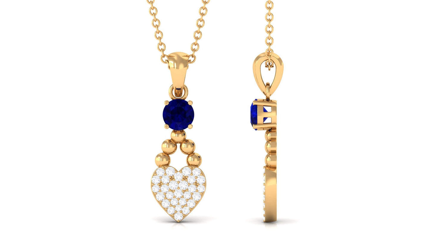 Natural Blue Sapphire Heart Pendant Necklace with Diamond