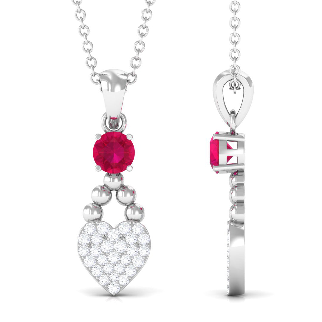 Round Shape Ruby and Diamond Heart Pendant