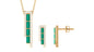 Baguette Cut Emerald Designer Bar Jewelry Set with Diamond