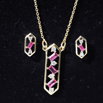 Genuine Ruby and Diamond Dangle jewelry Set
