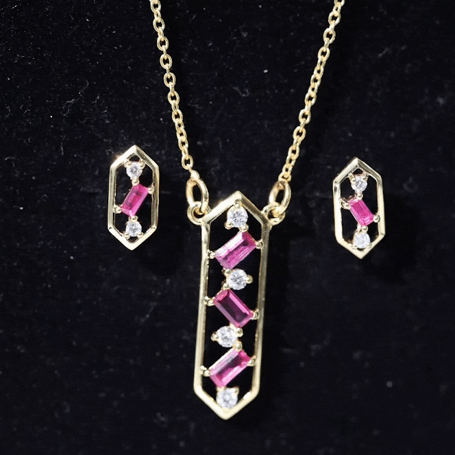 Genuine Ruby and Diamond Dangle jewelry Set