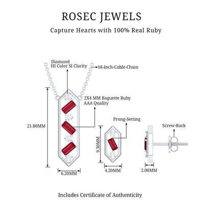 Genuine Ruby and Diamond Dangle jewelry Set