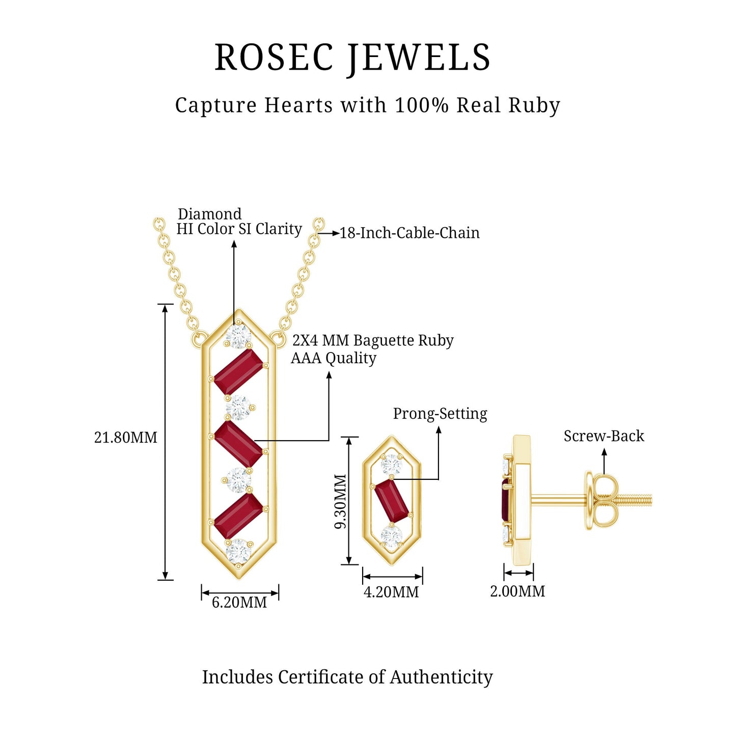 Genuine Ruby and Diamond Dangle jewelry Set