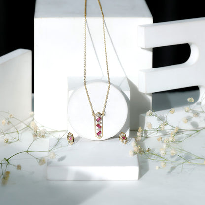 Genuine Ruby and Diamond Dangle jewelry Set