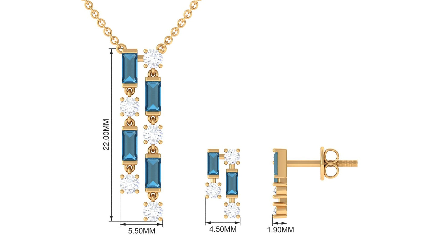 London Blue Topaz Dangle Jewelry Set with Diamond