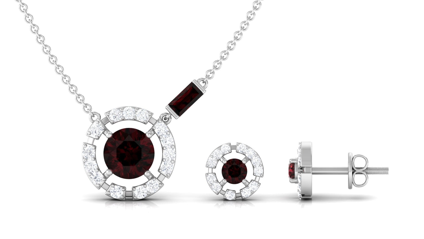 Natural Garnet and Diamond Halo Jewelry Set