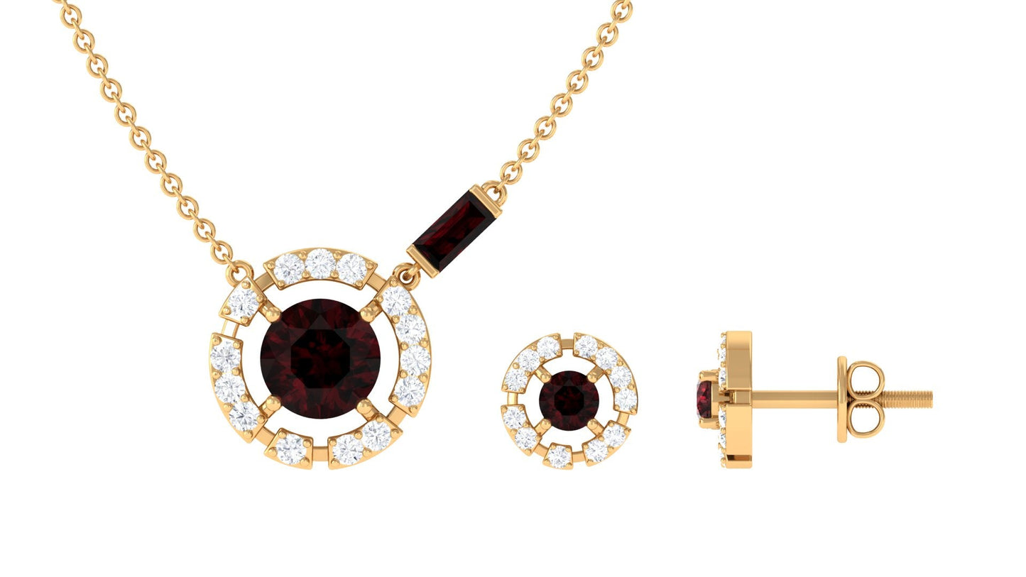 Natural Garnet and Diamond Halo Jewelry Set