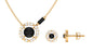 Created Black Diamond and Diamond Halo Necklace Earrings Set