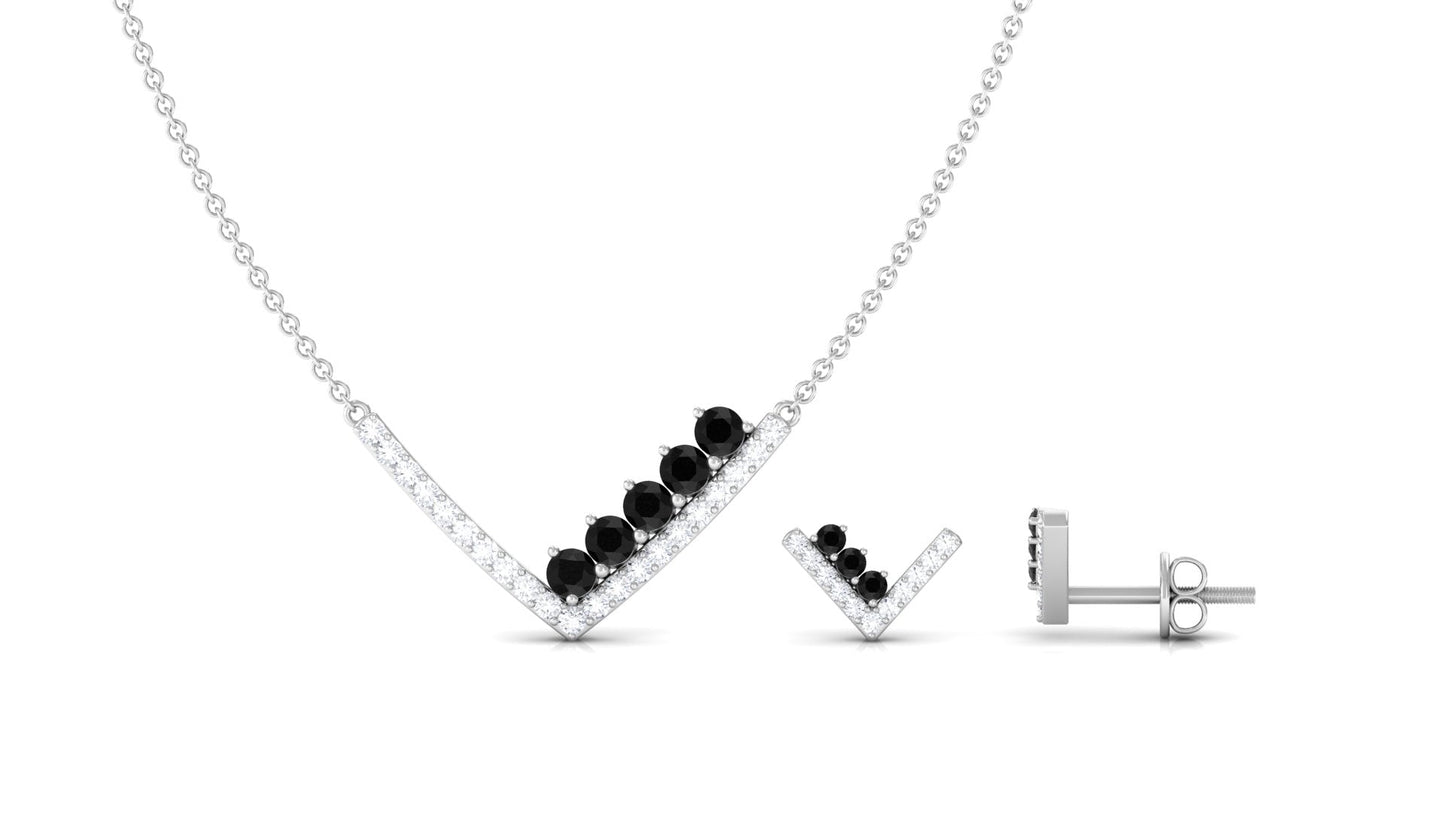 Created Black Diamond and Diamond V-Style Jewelry Set