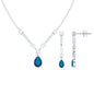 Pear Shape London Blue Topaz and Moissanite Wedding Necklace Earrings Set
