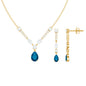 Pear Shape London Blue Topaz and Moissanite Wedding Necklace Earrings Set