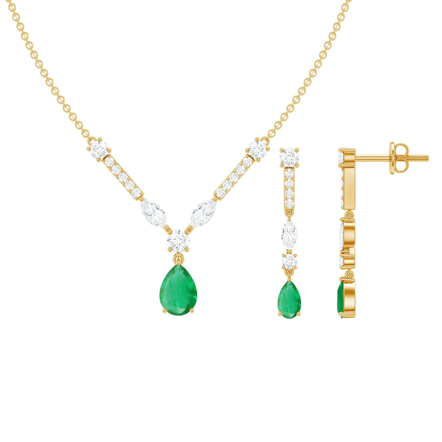 Certified Real Emerald Bridal Necklace and Earrings Set