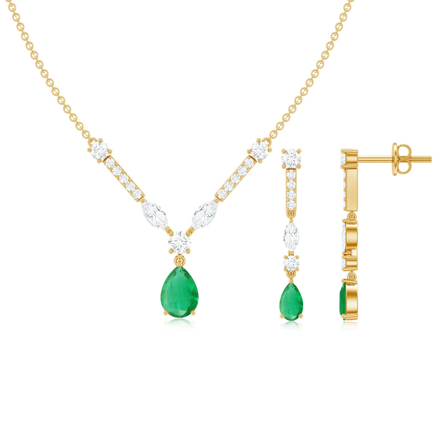 Certified Real Emerald Bridal Necklace and Earrings Set