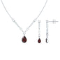 Garnet Drop & Dangle Necklace and Earrings Set with Moissanite