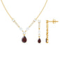 Garnet Drop & Dangle Necklace and Earrings Set with Moissanite