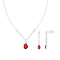 Lab Created Ruby and Moissanite Teardrop Necklace Earrings Set