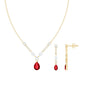 Lab Created Ruby and Moissanite Teardrop Necklace Earrings Set