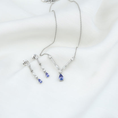 Tanzanite and Moissanite Drop Necklace Earrings Set