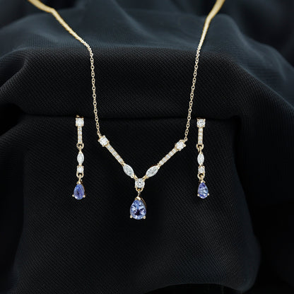 Tanzanite and Moissanite Drop Necklace Earrings Set
