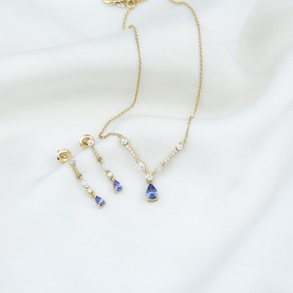 Tanzanite and Moissanite Drop Necklace Earrings Set