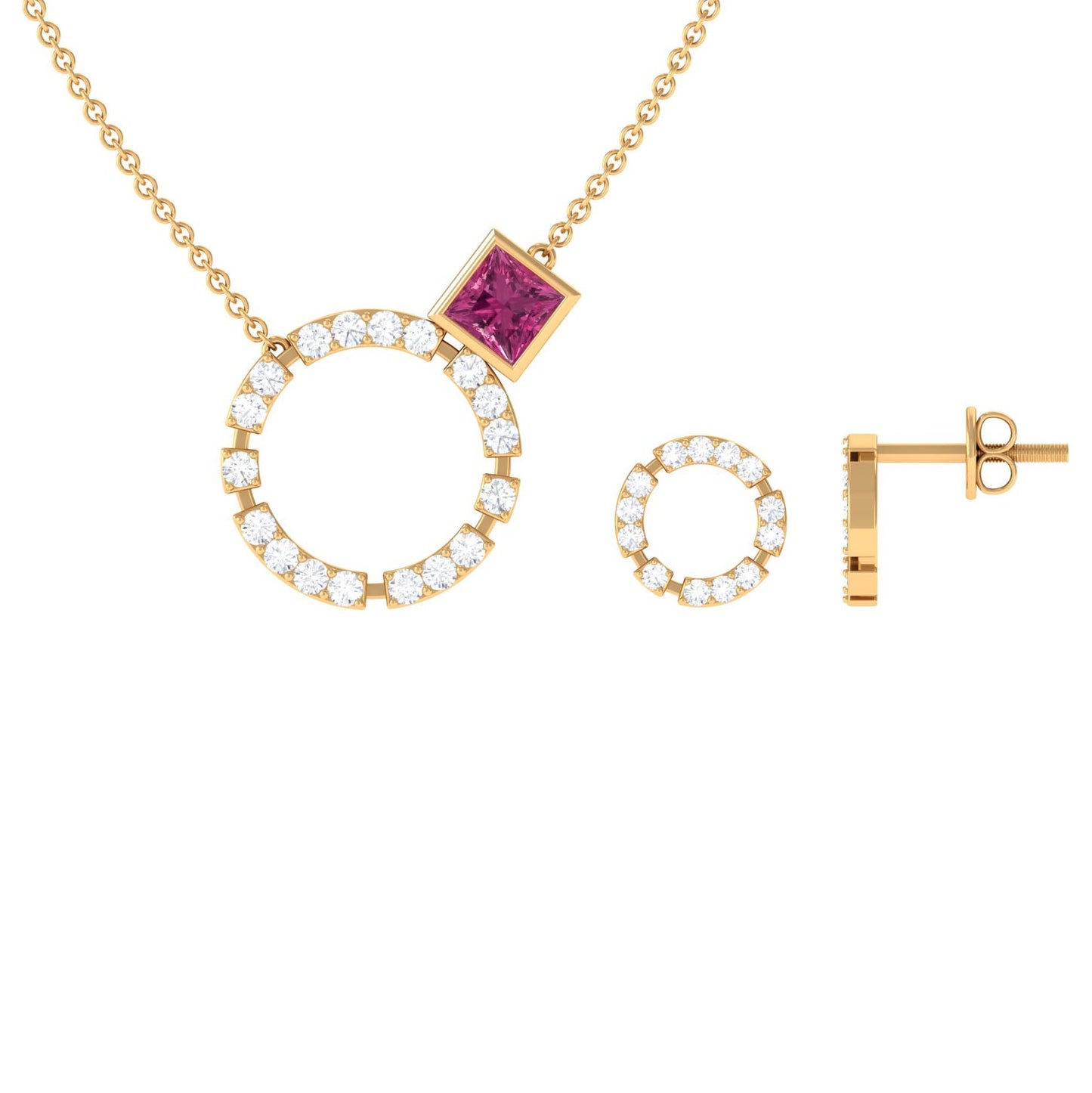 Pink Tourmaline and Diamond Eternity Jewelry Set