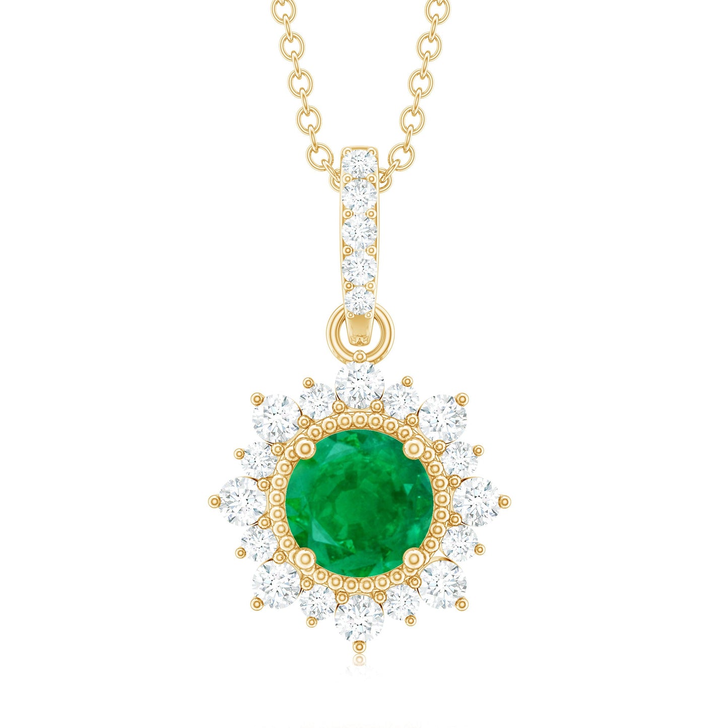 Natural Half Carat Emerald Flower Necklace with Diamond Halo