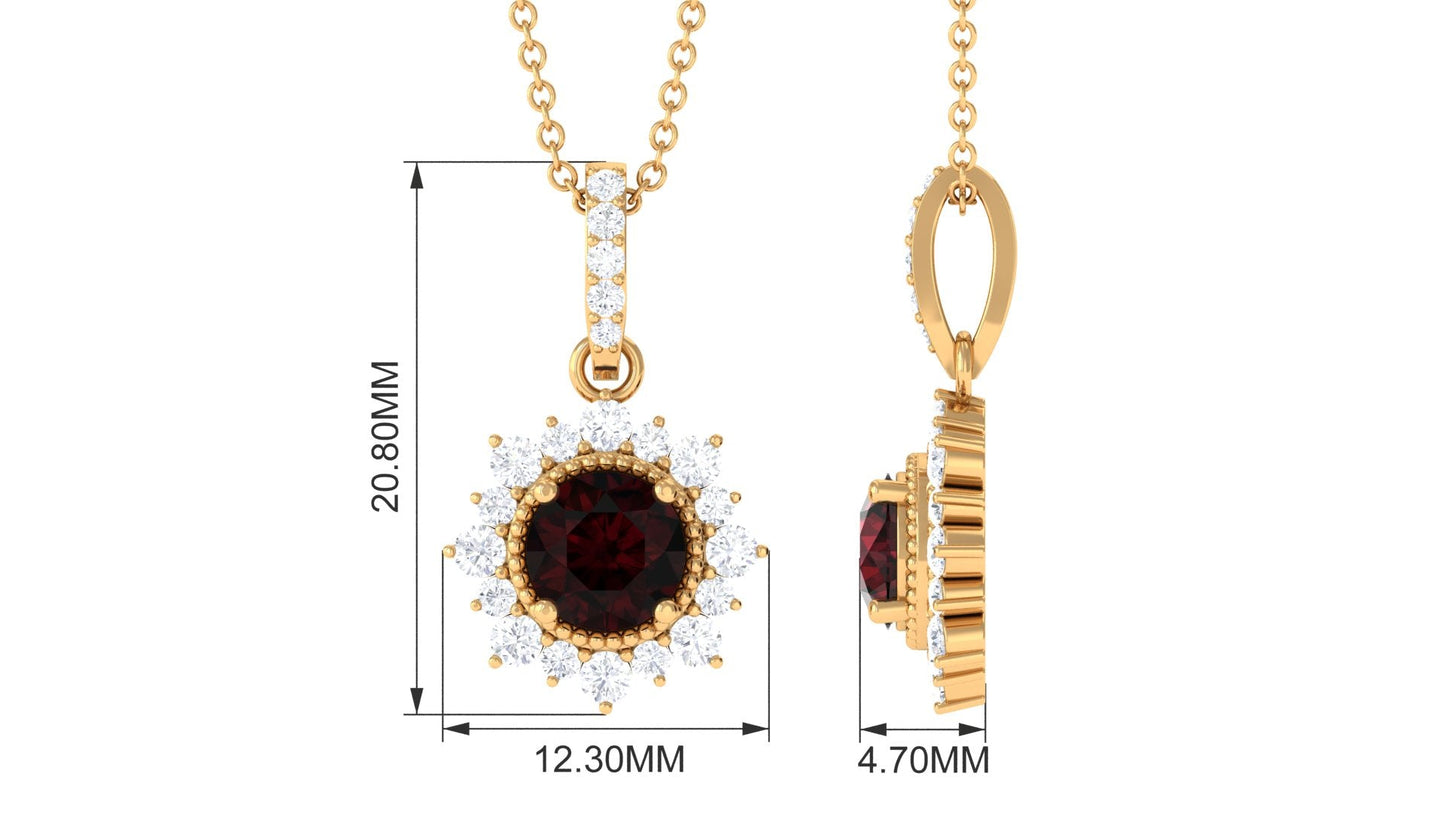 2.3 Carat Round Shape Garnet Statement Necklace with Diamond