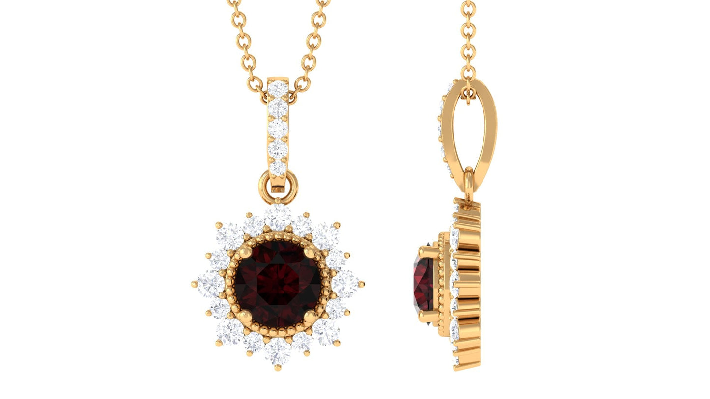 2.3 Carat Round Shape Garnet Statement Necklace with Diamond