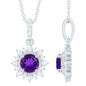 Certified Natural Amethyst Pendant Necklace with Diamond Halo